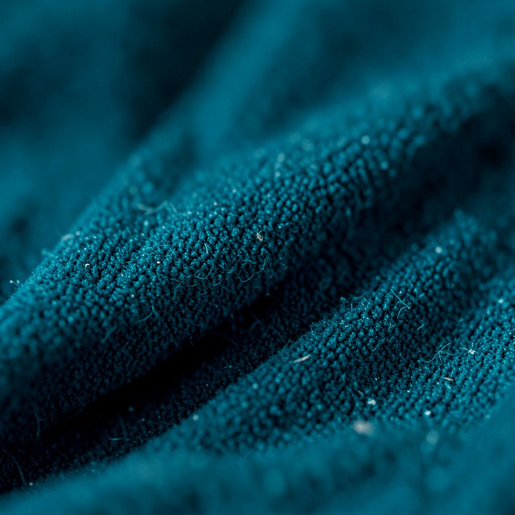 Extreme close-up of woven textile fibers in muted gold and cream tones, soft natural lighting.